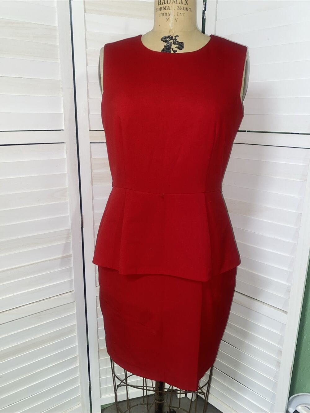 CALVIN KLEIN Women's Red Sleeveless Pencil Flutter Waist Dress Sz 8